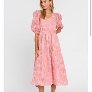 La’Ven Pink Puff Shoulder Maxi Dress